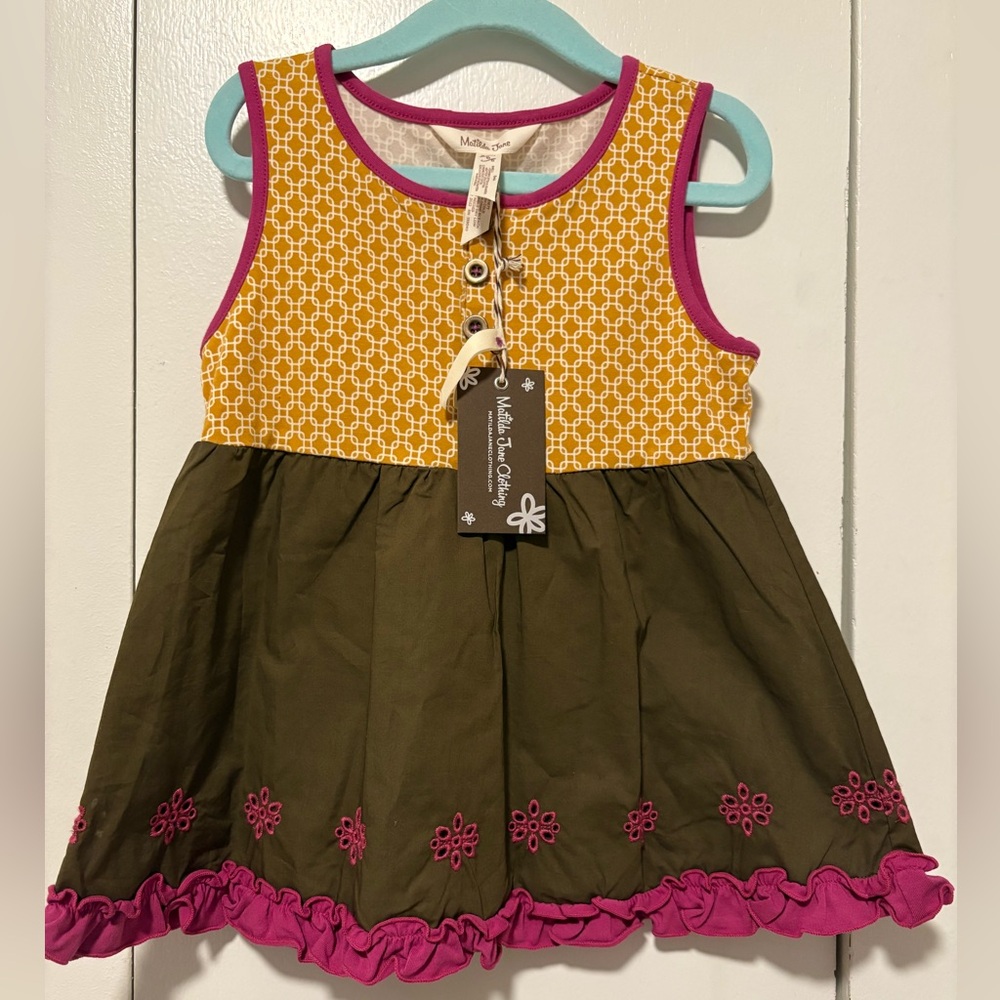 Matilda Jane sz 6 Enchanted Garden Tank Top Seabean Mixed Print Mustard Yellow